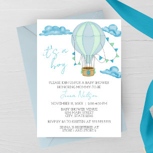 Invitation Balloons à Air Chaud Bleu “C'est un Garçon” Baby S