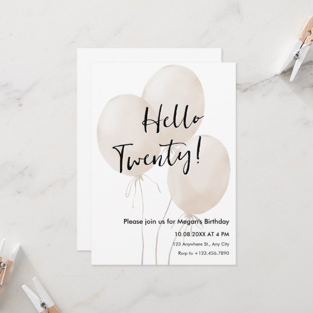 Invitation Balloons anniversaire minimaliste (Devant/Arrière en situation)