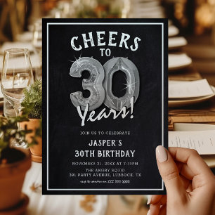 Invitation Balloons Argent Chiffre Trente Anniversaire Rustiq