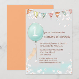 Invitation Balloons Bébé Garçon 1er Anniversaire
