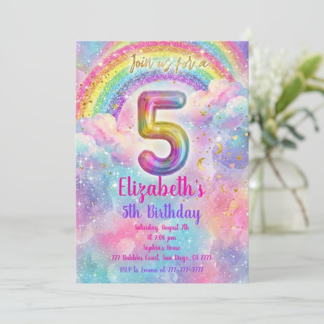 Invitation Balloons Birthday 5th Birthday  (Debout devant)