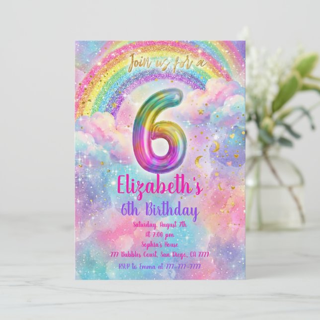 Invitation Balloons Birthday 6th Birthday  (Debout devant)