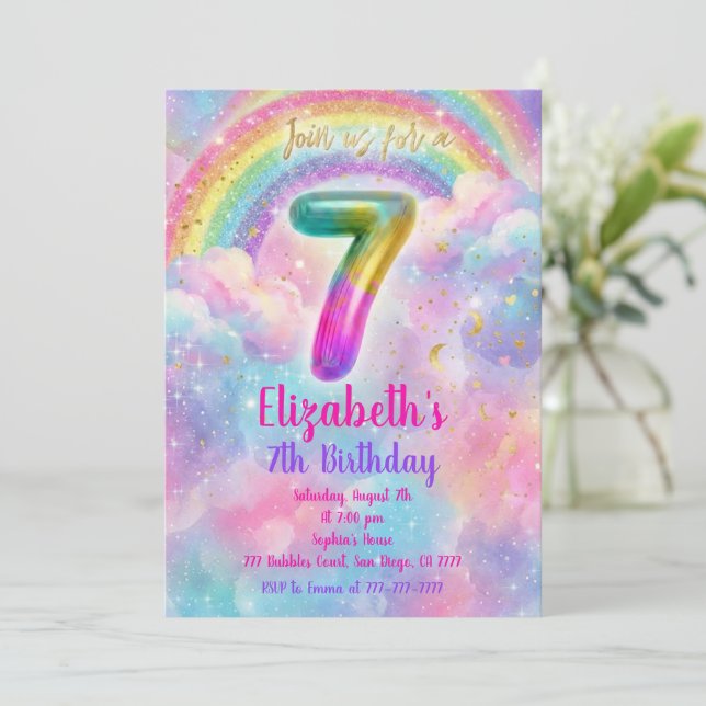 Invitation Balloons Birthday 7th Birthday  (Debout devant)