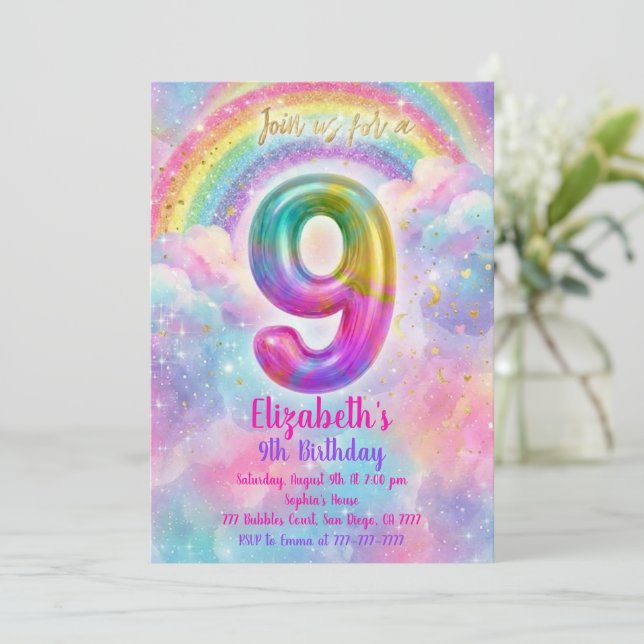 Invitation Balloons Birthday 9th Birthday  (Debout devant)