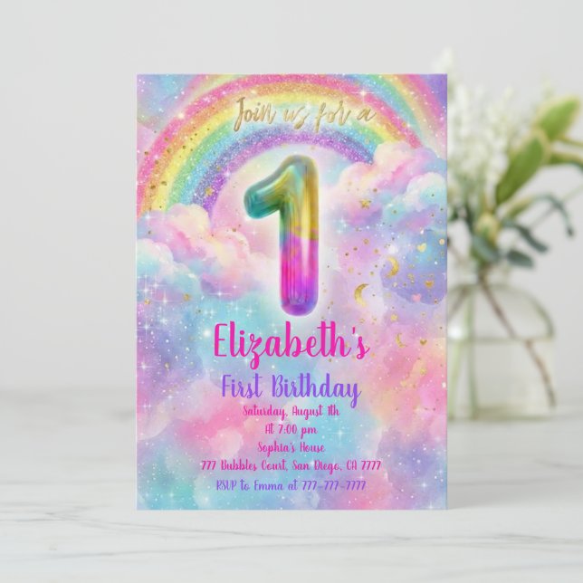 Invitation Balloons Birthday first Birthday  (Debout devant)