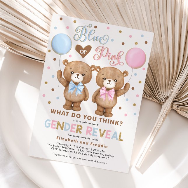 Invitation Balloons bleu ou rose Teddy Révélation de genre (Créateur téléchargé)