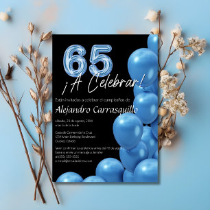 Invitation Balloons Bleus Amusants Espagnols Anniversaire 65