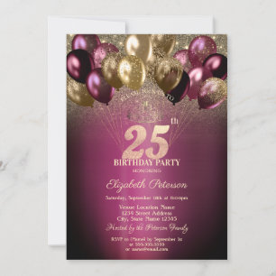 Invitation Balloons Bourguignons Pailletés 25ème Anniversaire