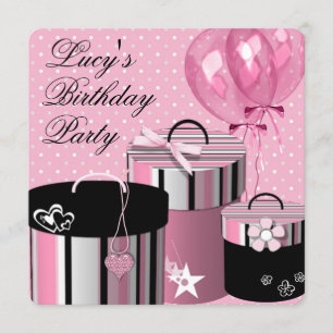 Invitation Balloons Cadeau Fête d'anniversaire Rose et Noir