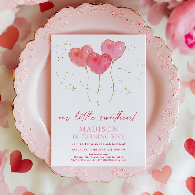 Invitation Balloons Coeur Rose Or Chéri Anniversaire (Créateur téléchargé)