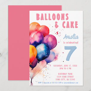 Invitation Balloons Colorés Aquarelle Fête d'anniversaire Enf