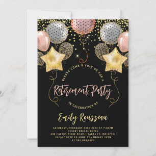 Invitation Balloons Confetti Gold de la partie de retraite No