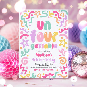 Invitation Balloons Confetti Inoubliable 4ème Anniversaire 