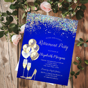 Invitation Balloons, Confettis Colorés Bleu Royal Retraite 