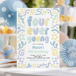 Invitation Balloons Confettis Four Ever Young 4ème Anniversai