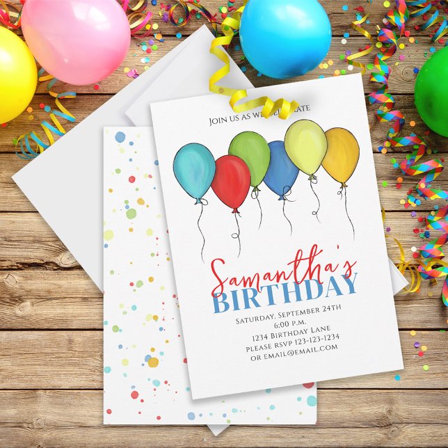 Invitation Balloons d'anniversaire Confetti Fête moderne Cute (Créateur téléchargé)