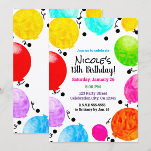 Invitation Balloons de fête Color Pop Fun Party Célébration d