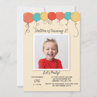 Invitation Balloons de fête colorés Enfants Photo Anniversair