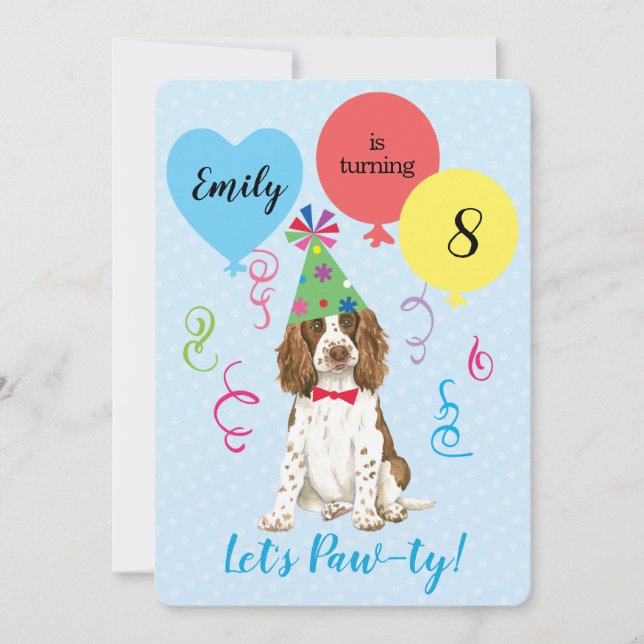 Invitation Balloons de fête d'anniversaire Anglais Springer S (Devant)