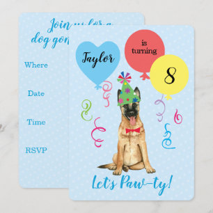 Invitation Balloons de fête d'anniversaire Malinois belge