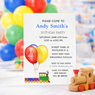 Invitation Balloons de fête d'anniversaire & Train