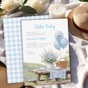 Invitation Balloons de Parc de Pique-Nique Floral Bleu pour F