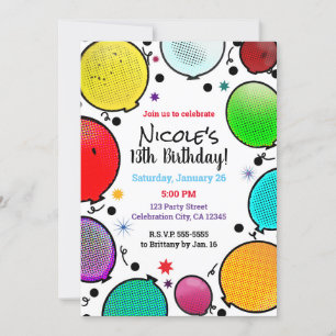 Invitation Balloons de style comique Whimsical fête d'anniver