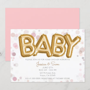 Invitation Balloons dorés pour Baby Shower Moderne et Élégant