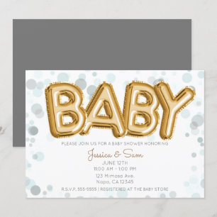 Invitation Balloons dorés pour Baby Shower Moderne et Élégant