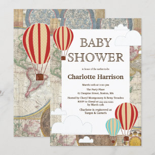 Invitation Balloons et nuages à air chaud Baby shower mondial