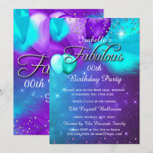 Invitation Balloons Fabulous Party Bleu Canard Violet Argenté