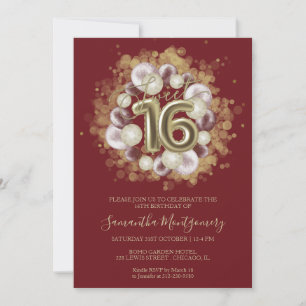 Invitation Balloons Fête Anniversaire 16 Ans Sucre Feuille D'