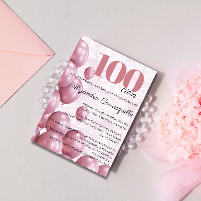 Invitation Balloons floraux rose espagnole 100e anniversaire (Créateur téléchargé)