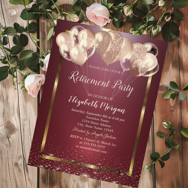 Invitation Balloons Frame Confetti Burgundy Retraite (Créateur téléchargé)