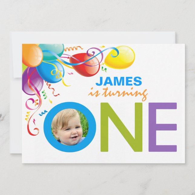 Invitation Balloons Garçon Première fête d'anniversaire | Inv (Devant)