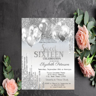 Invitation Balloons Gouttes de Paillettes Argentées Élégantes