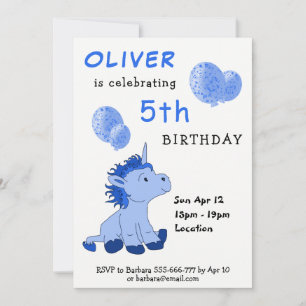 Invitation Balloons Licorne Bleue Mignons Anniversaire Garçon