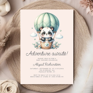 Invitation Balloons Montgolfière Panda Mignon Vert Menthe Bab