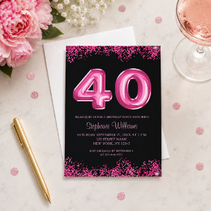 Invitation Balloons Noir Rose Pailletés Fête d'anniversaire 4