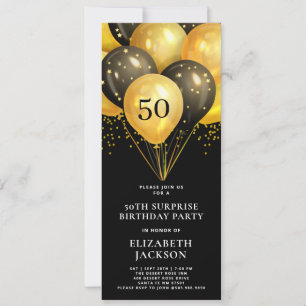 Invitation Balloons Noirs D'Anniversaire En Or Du 50E Anniver