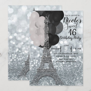 Invitation Balloons Parties scintillant Argent Tour Eiffel Sw