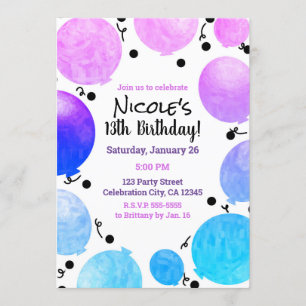 Invitation Balloons Pastel Rose violet Anniversaire