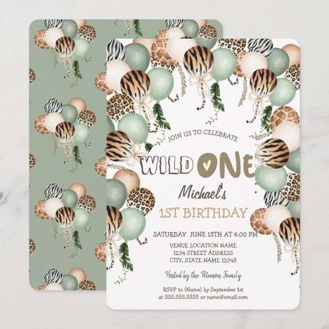 Invitation Balloons Poster de animal Aquarelle Chic 1er (Devant / Derrière)