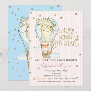 Invitation Balloons, Renard, Étoiles Pailletées Rayées Baby S