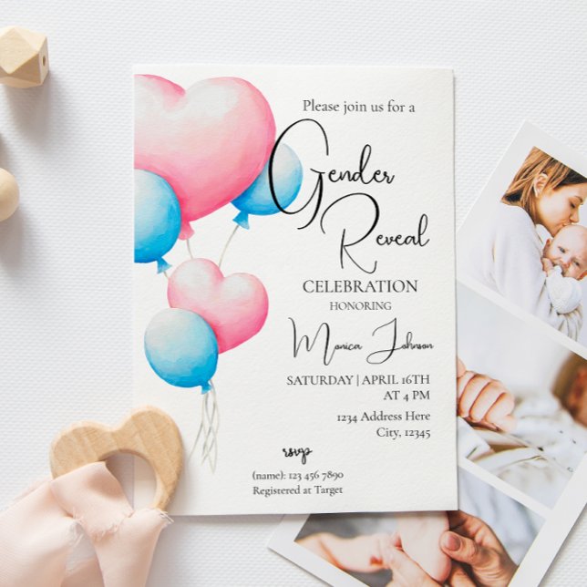 Invitation Balloons rose et bleu Révélation de genre (Créateur téléchargé)