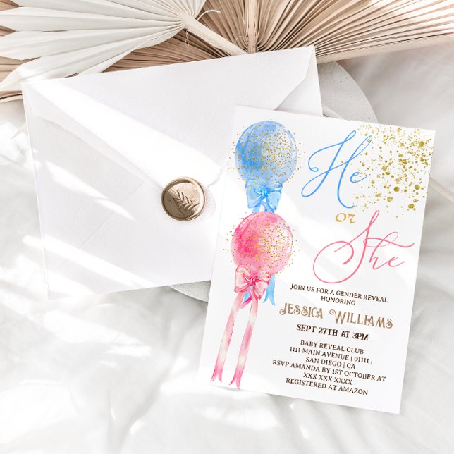 Invitation Balloons rose et bleu Révélation de genre (Créateur téléchargé)