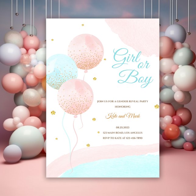 Invitation Balloons rose et bleu Révélation de genre garçon o (Créateur téléchargé)
