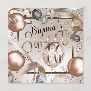 Invitation Balloons Rose Gold Rose et Paillettes Fête Sweet 1