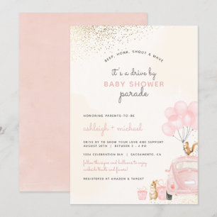 Invitation Balloons Roses Doux Et Doux Voiture Par Baby showe