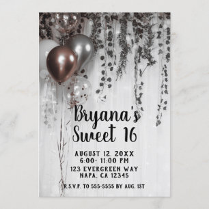 Invitation Balloons Roses et Or Rose Ivy 16 ans Douce